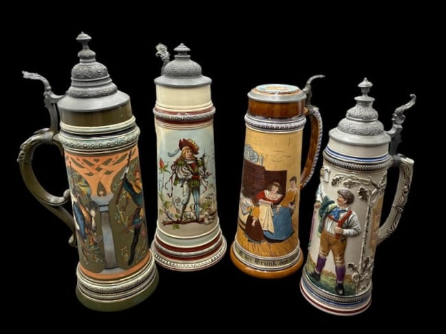 4 Large German Steins 1.5 - 2.5 Liter Marked Pre WWII Germany (1 of 20)