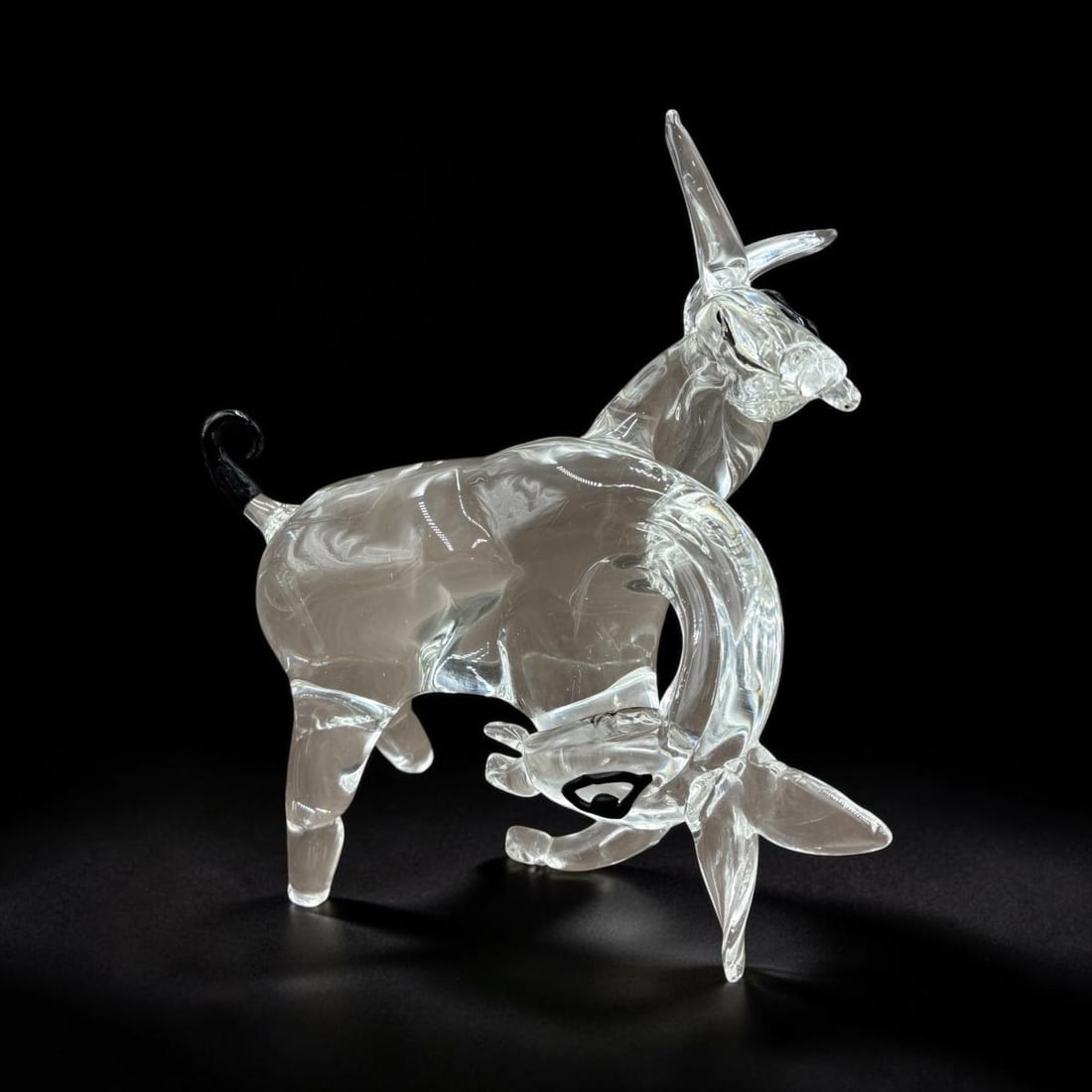 Juan Garcia Ripolles Clear Art Glass 2 Headed Donkey Sculpture Signed & No. 3/33 (1 of 12)