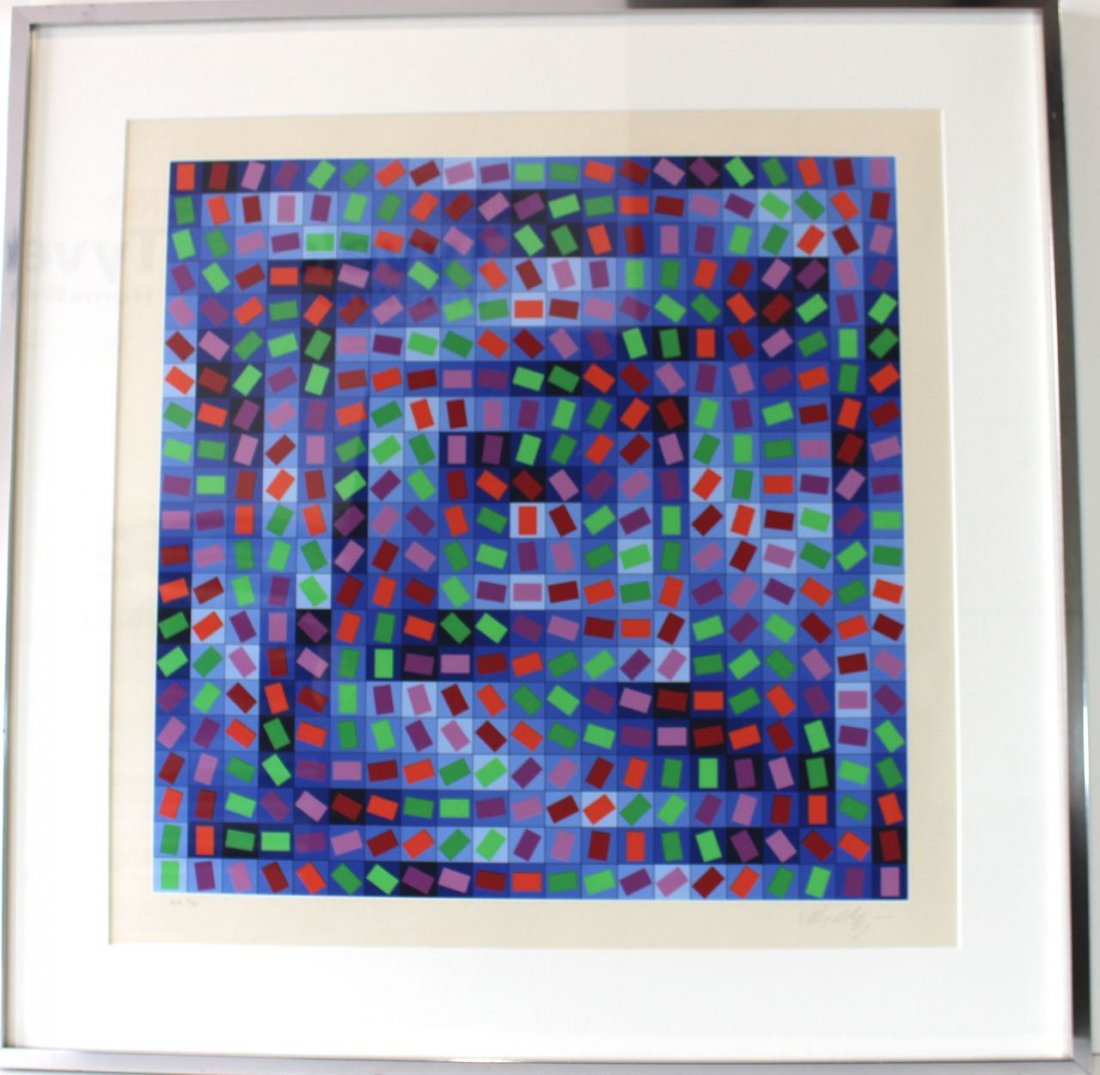 Victor Vasarely, 1908-1997: Victor Vasarely, Hungarian French, Artist's proof 16/25, serigraph, "Rhythm" signed and numbered in pencil, colorful geometric abstract art from the late 1960's, image is 24" x 24", frame is 36" x 36"