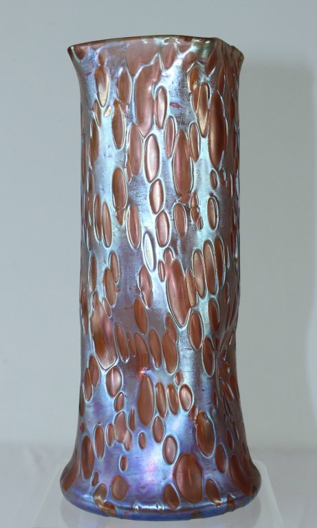 Loetz "Pink Diasporia" Vase: Loetz "Pink Diasporia" vase, deep dimples on pink background, unsigned, mint condition, 9.5".