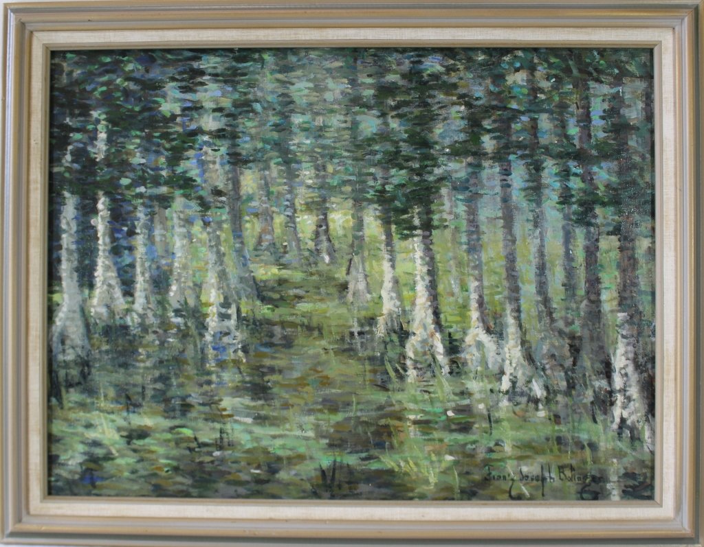 Franz Josef Bolinger, 1903-1986: Franz Josef Bolinger, 1903-1986, Florida landscape artist. Oil on canvas impressionist landscape of cypress trees in Everglades, signed lower right, very good condition, image 18" x 24" in original wo
