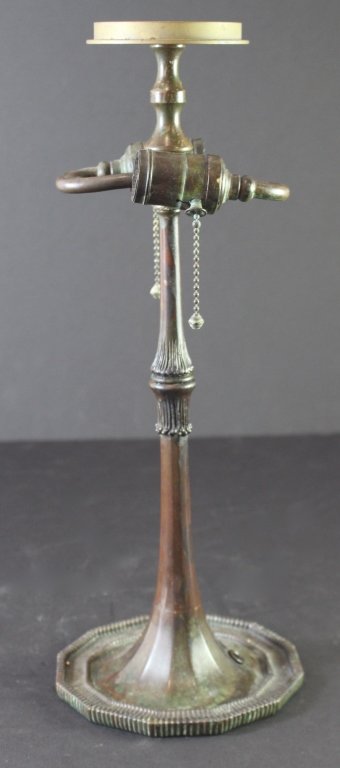 Tiffany Studios, New York Bronze Lamp Base: Tiffany Studios, New York, bronze boudoir size lamp base, #612, unwired, double socket, good patina, 17".
