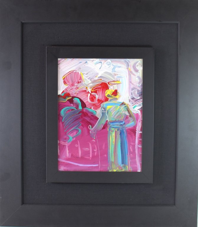 Peter Max, Acrylic on Canvas: Peter Max, acrylic on canvas, c. 1988, entitled "Rear Figure View", Max #4768, with COA, in larger floating frame 28" x 32", image 11.5" x 15.5", excellent condition.