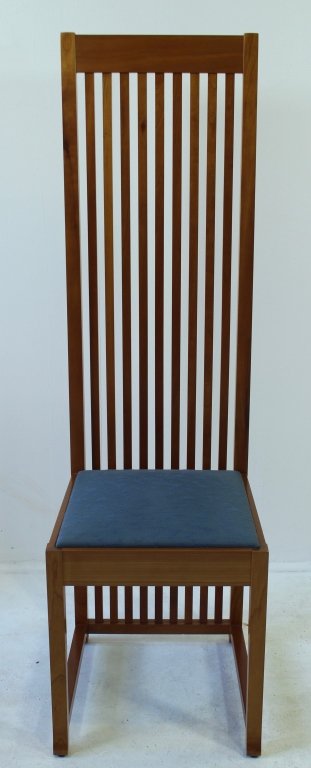 Frank Lloyd Wright Line by Cassina: Frank Lloyd Wright Line by Cassina Furniture, "Robie House" spindle high back dining chair in cherry, drop in cushion, signed with serial number 292, from the Frank Lloyd Wright Foundation, excellent