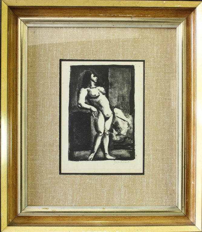 Georges Henri Roualt, 1871-1958: Georges Henri Roualt lithograph, "La Fille", examination out of frame indicates "La Fille w.35 trial proof before monogram 1.1", stone plate impression evident around margins, minor foxing on edges, i