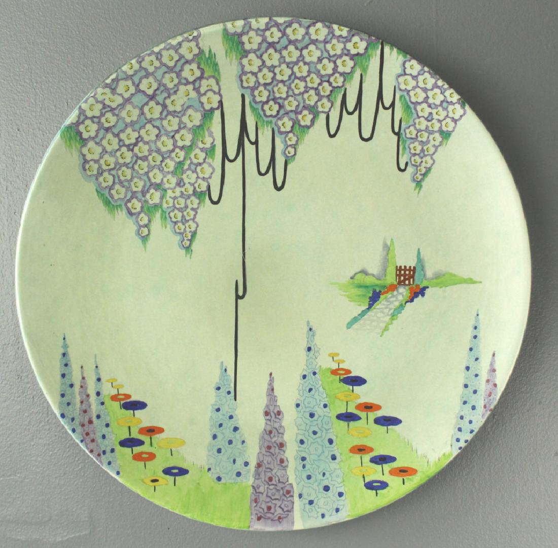Carlton Ware Art Deco Charger: Carlton Ware Art Deco charger, 15.5" diameter, stylized hand painted wisteria, flowers, garden path, beautiful, good condition._x000D_