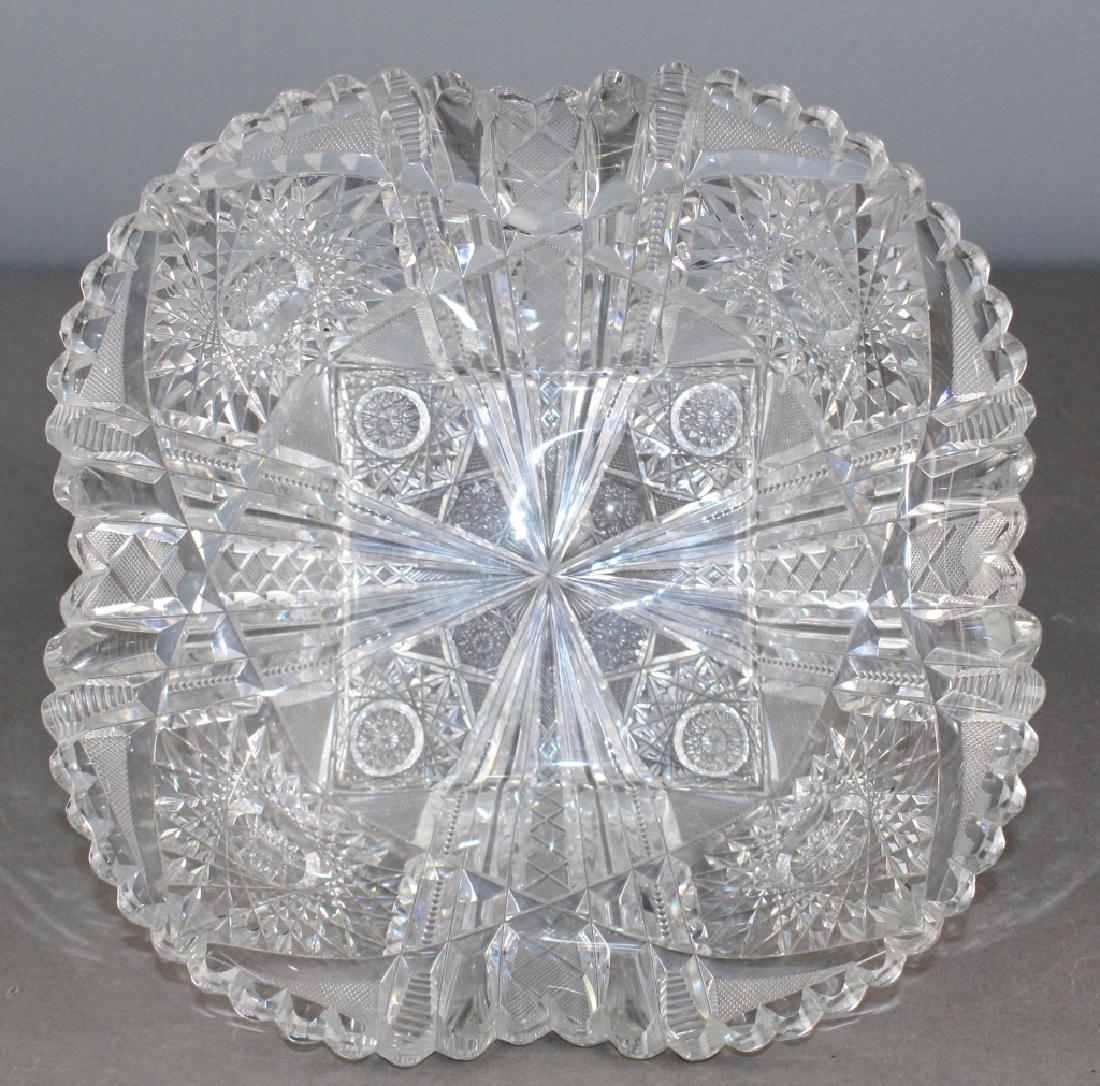 Fine and Large Brilliant Period Cut Glass Bowl: Fine and large Brilliant Period cut glass bowl, 10" square with 5" thick flared sides, unmarked but attributed to Hawkes, very good condition.