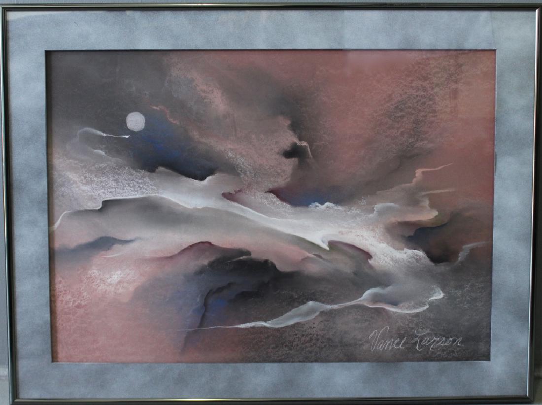 Vance Larson, 1951-2010: Vance Larson, 1951-2010, California artist, surreal acrylic pastel on paper, "Dream Wish", image 33" x 24", in double matted frame 41" x 30", signed lower right, c. 1987, with appraisal and COA. Good 