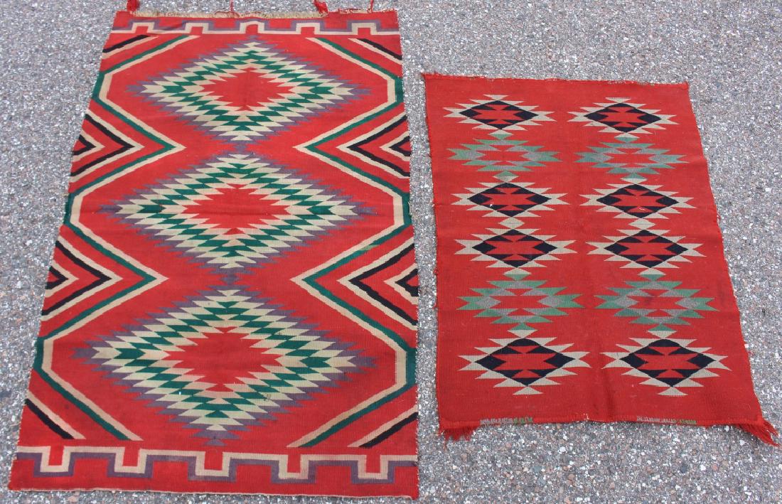 Two "Eye Dazzlers" Samplers, c. 1890: Two "Eye Dazzlers" samplers, c. 1890, Germantown wool, very tightly woven, larger one 45" x 29", red field with 3 central medallions, smaller 32" x 24", red field, 2 rows of 6 medallions. Both in fair