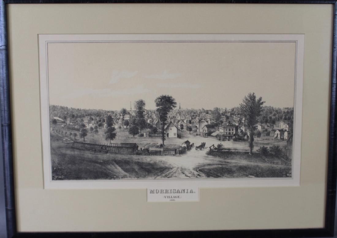 Morrisania Village Lithograph, c. 1861: Morrisania Village (The Bronx, NYC) lithograph, c. 1861, new frame and mat: In the Morris family for generations, this land was offered in 1790 for the site of the U.S. Capital, now a southwest corner