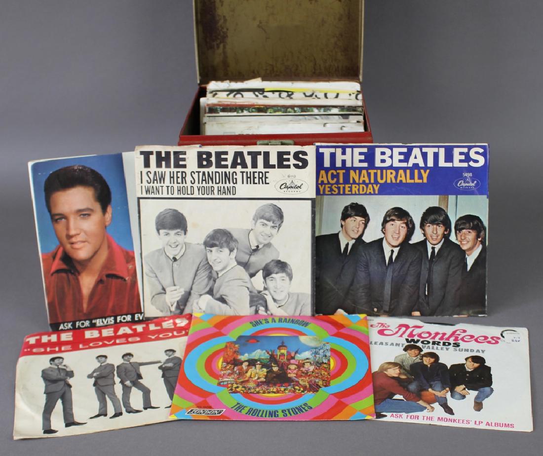 Mid-Century 45 rpm Records: Mid-century (50s-60s) teen and children's 45 rpm records: Beatles 45 picture sleeves, Monkees, Rolling Stones, Hollies, Donovan, et. al. Also children's picture discs and Ken and Barbie Sing, Ballad o