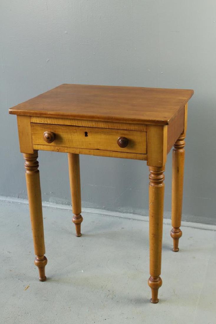 Maple One Drawer Stand: Maple one drawer stand, c. 1870, turned legs, very good condition, 29" x 22.5" x 18", minor wear and scratches consistent with age.