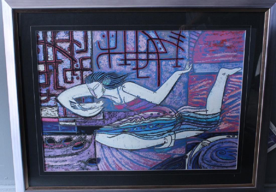 Wong Shue, "Songbird" Serigraph: Wong Shue, "Songbird" serigraph, 78/300, signed, 35 colors, issued 1990, 45" x 32", custom frame 58" x 46", excellent condition with COA.