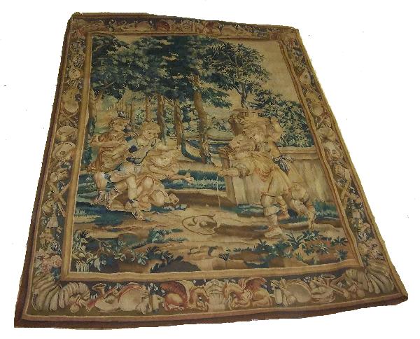 18th C. French handmade Aubusson of children: 18th C. French handmade Aubusson of children playing in the park in excellent condition 72"hx54"w Auction Estimate $1,250-2,500