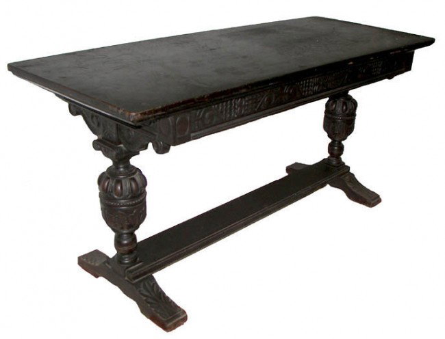 Early 19th C. carved mahogany Jacobean sofa table E: Early 19th C. detail carved mahogany Jacobean sofa table 31"h x 66"w x 26"d