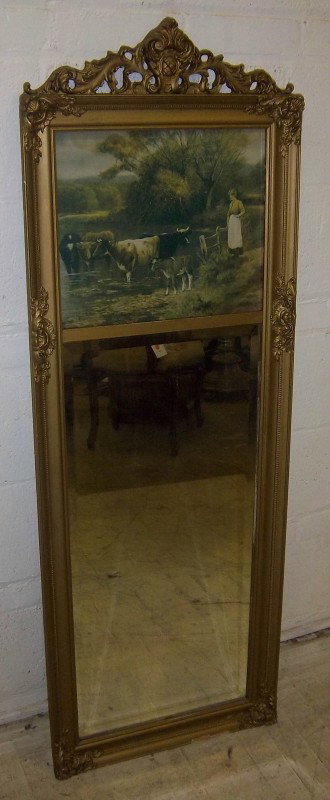 C1900 gilded trumeau mirror: C1900 gilded trumeau mirror with ladies and cows 50 x 18