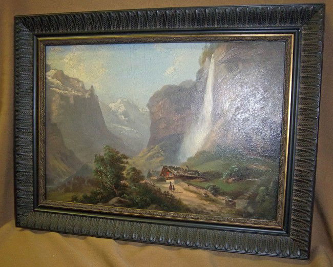 19th C. signed Stuart Forte painting of mountain: 19th C. signed Stuart Forte painting of mountain 12.5 x 15.5