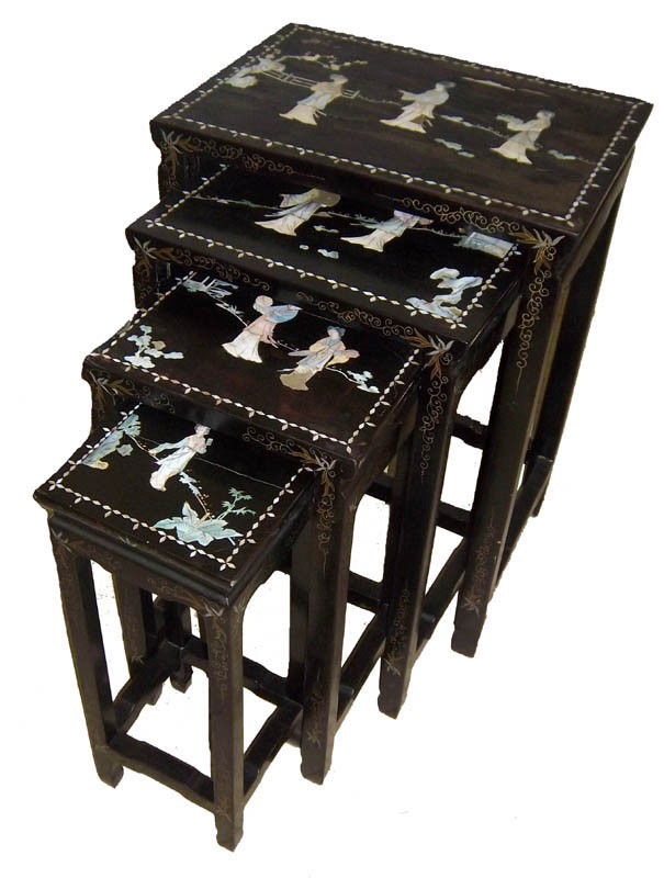 Set of 20th C. nesting tables w/ivory decoration: Set of 20th C. nesting tables w/ivory decoration 27"hAuction Estimate $300-600