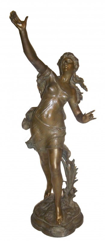 Large C1900 French bronzed statue of woman: Large C1900 French bronzed statue of woman signed Aug Moreau 37"h Auction Estimate 750-1500