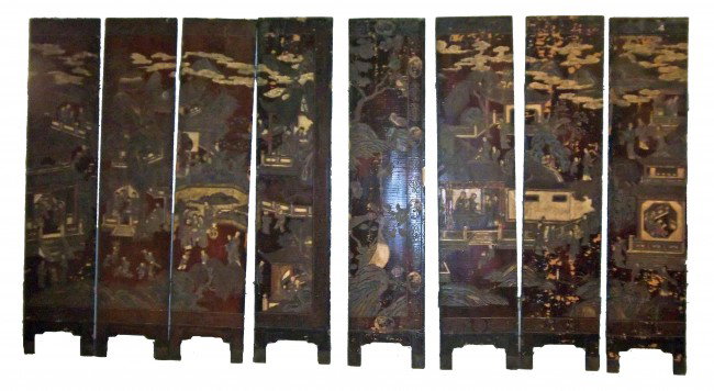 18th C. 8 panel paint decorated Chinese screen: Rare early 18th C. 8 panel paint decorated Chinese room divider 72"hx128"w Auction Estimate $700-1,500