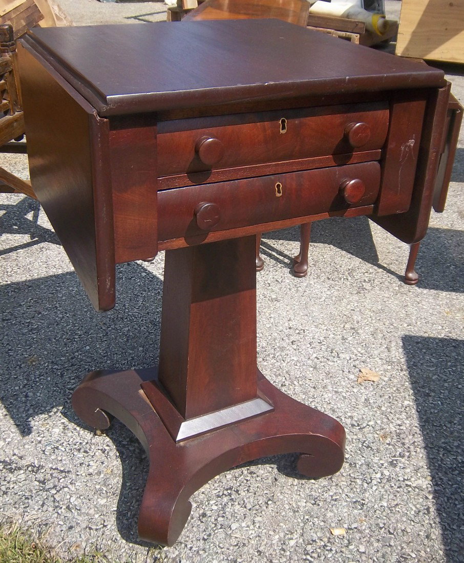 American empire 2 drawer work table: American empire 2 drawer work table 29"h Auction Estimate 200-400