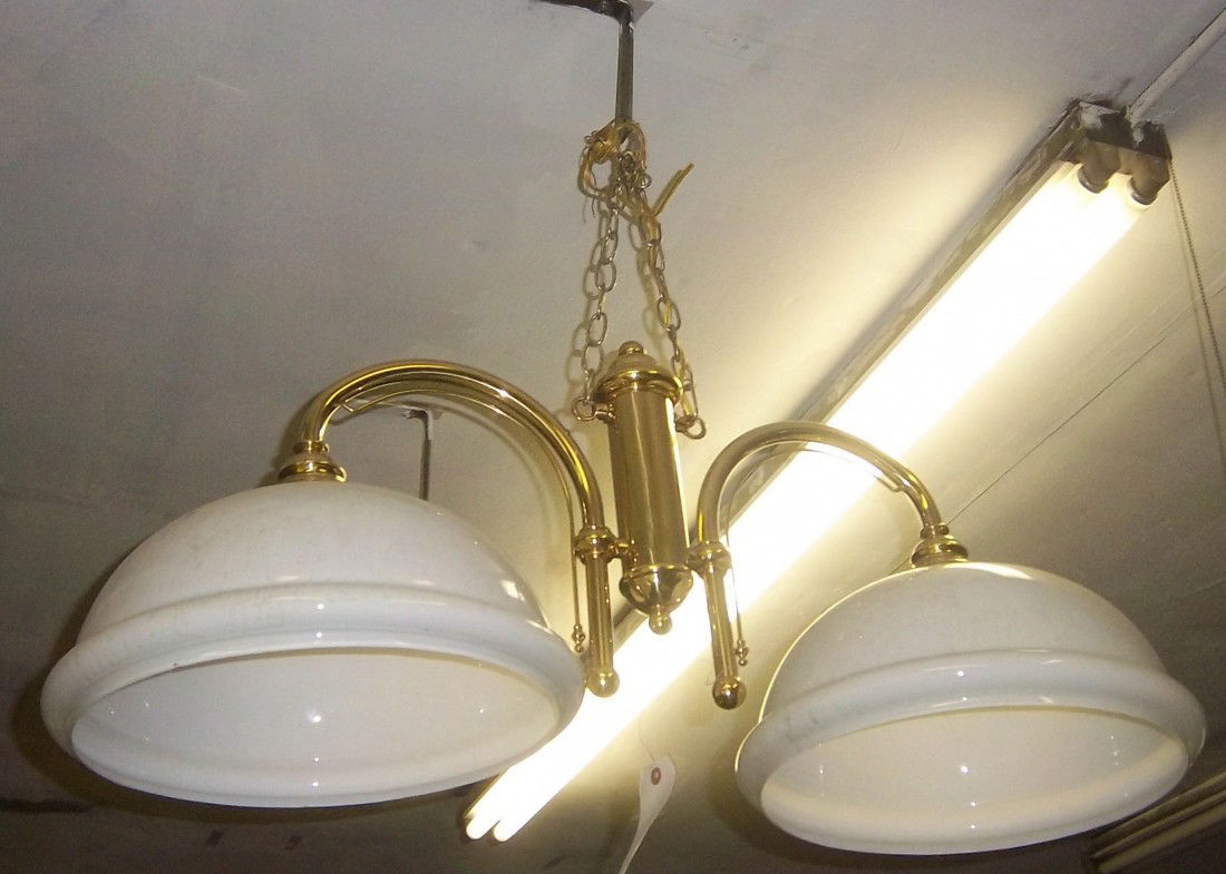 20th C. pool table light fixture w/ milk glass: 20th C. pool table light fixture w/ milk glass shades Auction Estimate $100-200