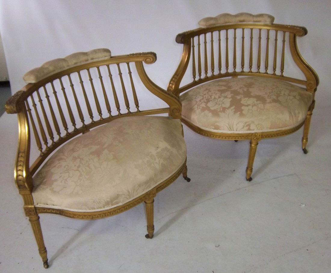 Pair 19th C. NYC made water gilded corner chairs: Pair 19th C. NYC made water gilded corner chairs 25"h Auction Estimate 200-400