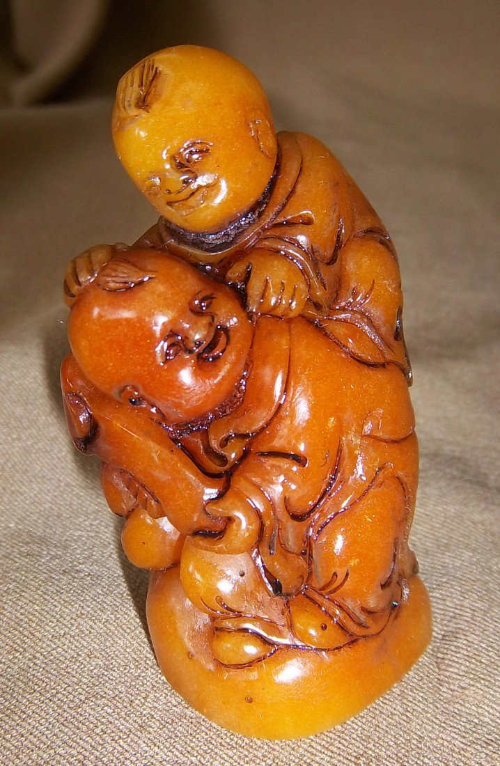 Tian Huang soapstone carving of two boys: Tian Huang soapstone carving of two boys 3"h Auction Estimate 300-500