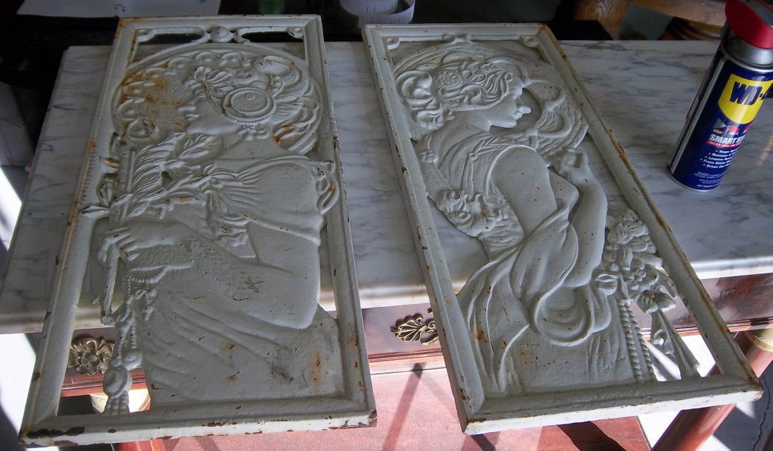 Pair of Art Nouveau style cast iron panels 24 1/2: Pair of Art Nouveau style cast iron panels 24 1/2 x 11 Auction Estimate 100-200