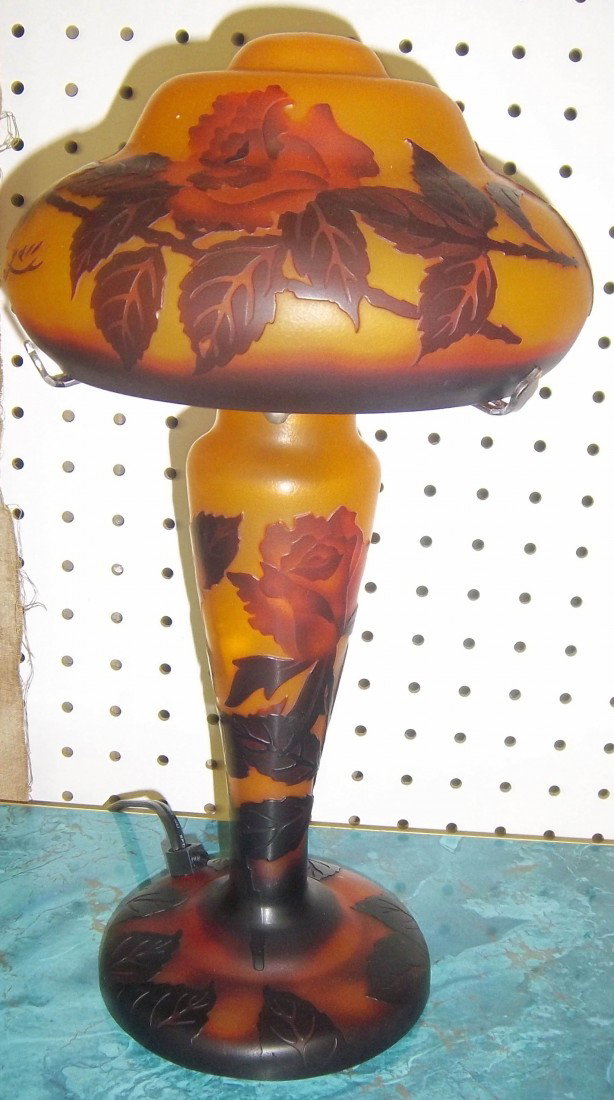 Signed French cameo glass table lamp: Signed French cameo glass table lamp Auction Estimate 200-600