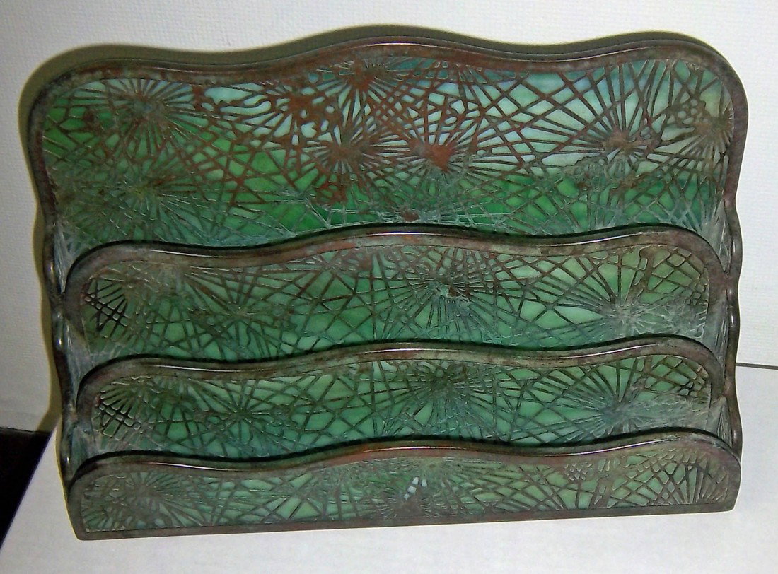Tiffany Studios pine needle pattern letter holder: Tiffany Studios bronze pine needle pattern letter holder 7 1/2 x 12 Auction Estimate 750-1500