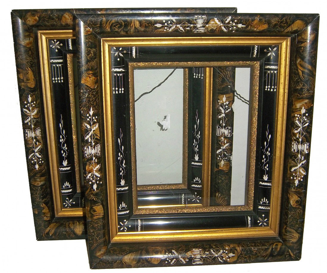 Pr. 19th C. aesthetic decorated picture frames: Pr. of museum qualtiy 19th C. Victorian American aesthetic decorated picture frames 17"hx14 1/2"w Auction Estimate $150-400