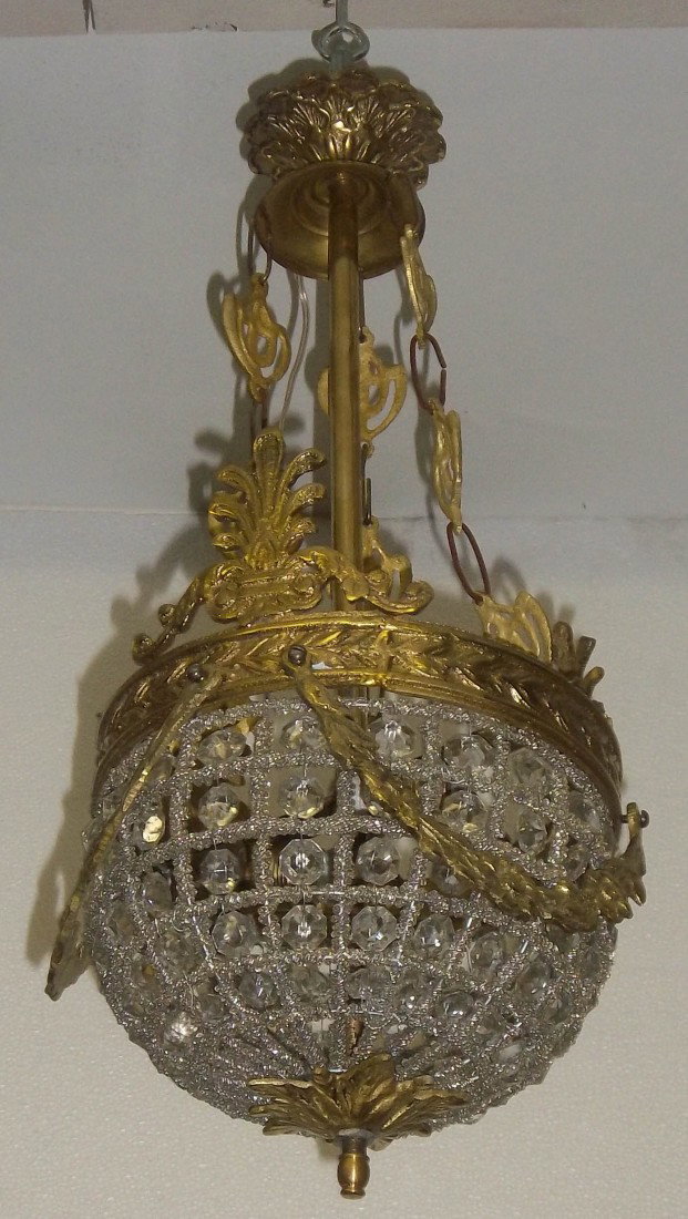 Pair of Mid 20th C. bronze and crystal fixtures: Pair of Mid 20th C. bronze and crystal fixtures Auction Estimate 300-600