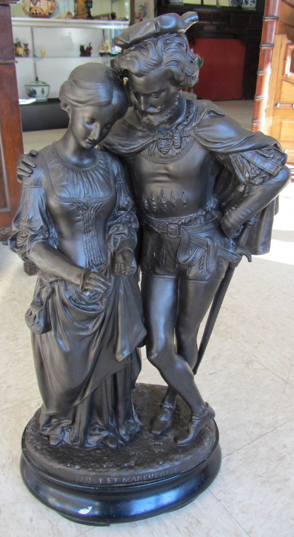 Large 19th C. spelter statue of Romantic figures: Large 19th C. spelter statue of Romantic figures 26"h Auction Estimate 400-800