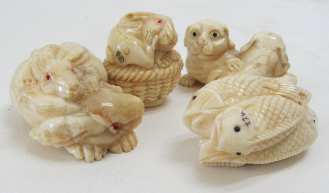 Set of 4 Bone Netskis: Set of 4 Bone Netskis 2"h Auction Estimate 50-150
