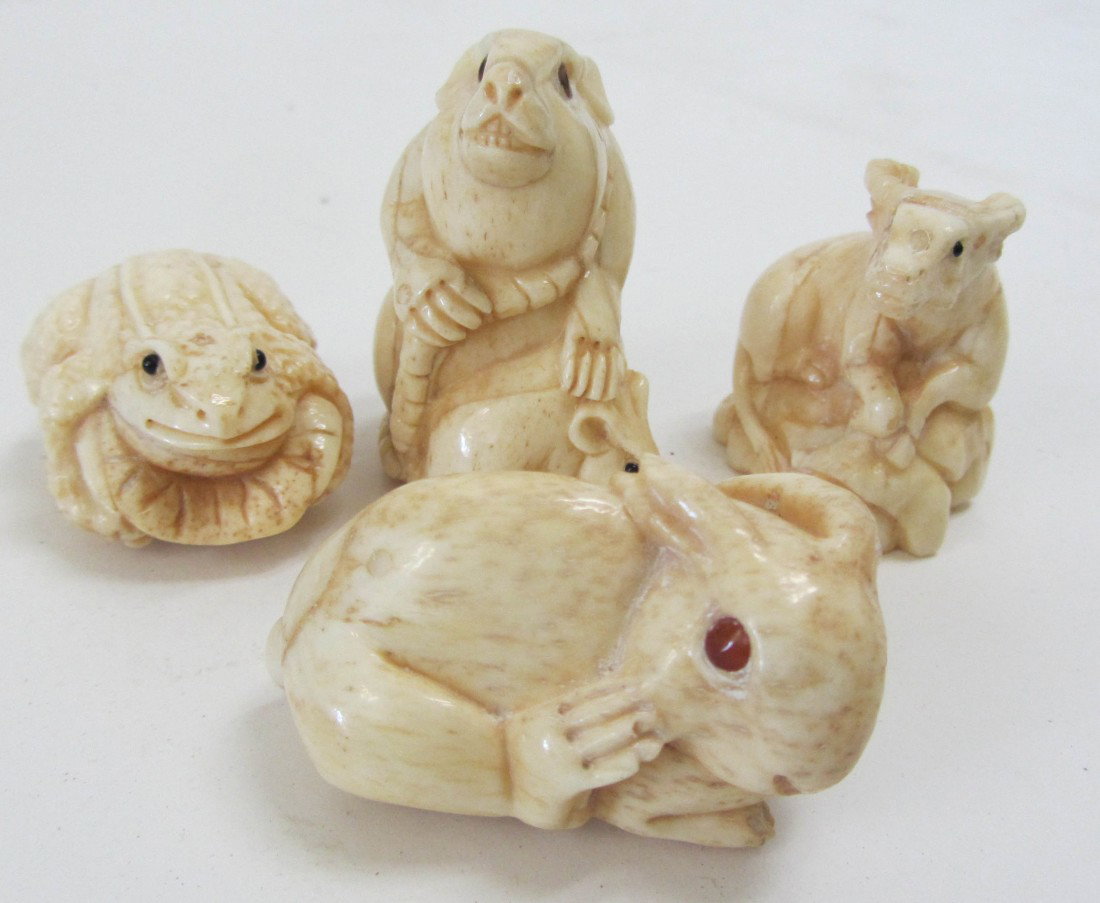 Set of 4 Bone Netskis: Set of 4 Bone Netskis 2"h Auction Estimate 50-150