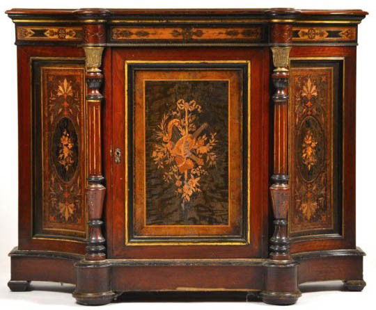19th C. Victorian walnut inlaid credenza: 19th C. Victorian renaissance revival walnut inlaid credenza 43 x 54 x 21 Auction Estimate 2500-5000