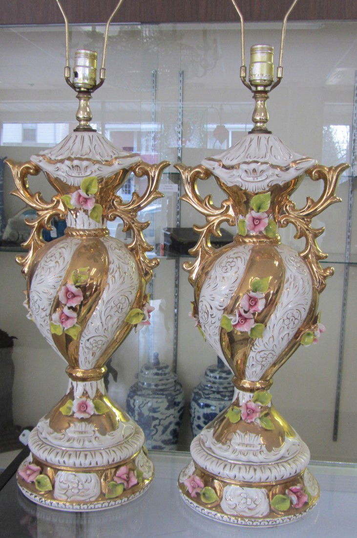 274 Pr. Ea. 20th C. Capodimonte lamps