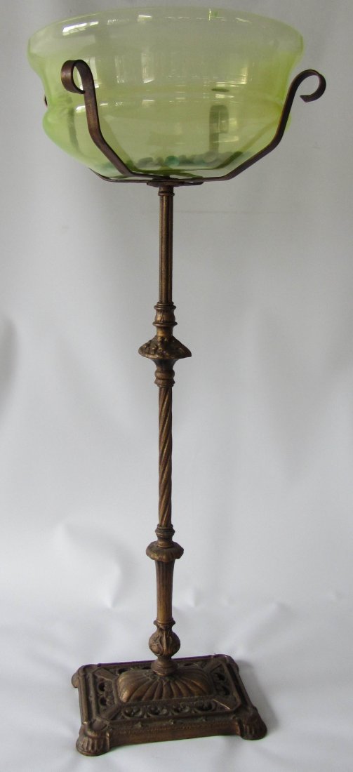 Rare Oscar Bach bronze and iron fishbowl: Rare Oscar Bach bronze and iron fishbowl 36 1/2"h Auction Estimate 250-500