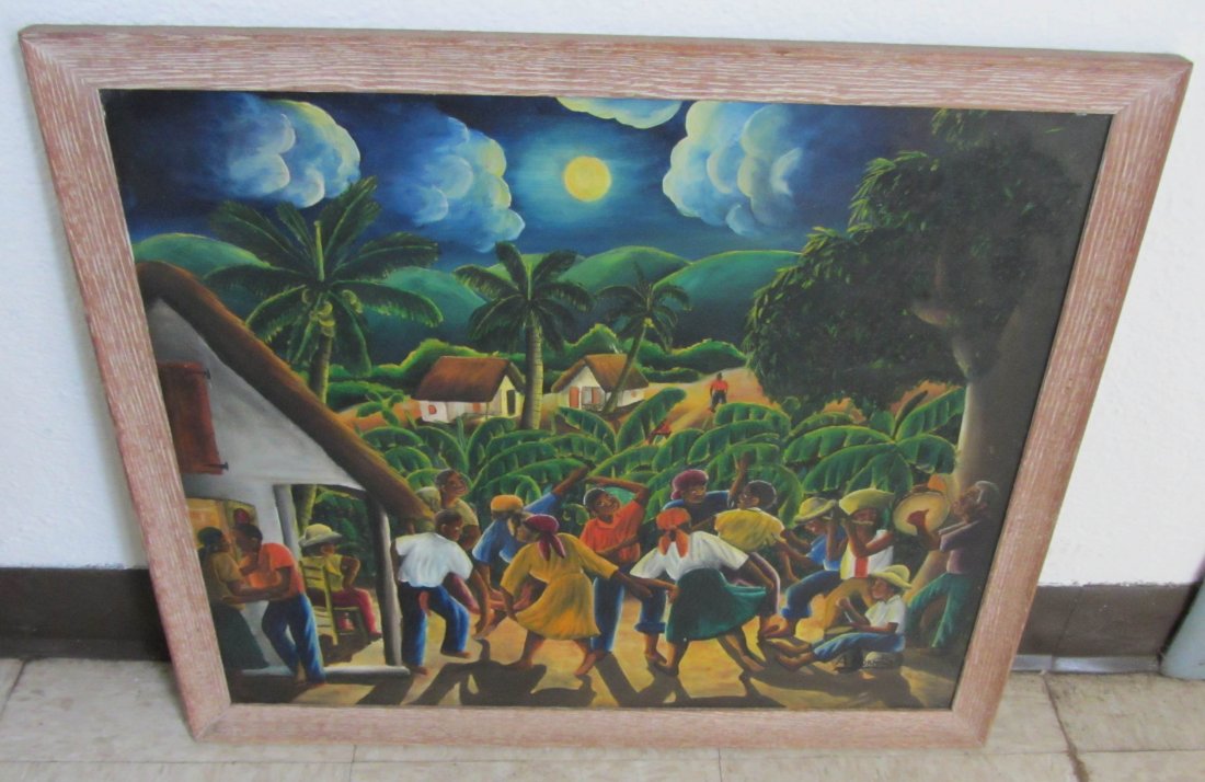Mid 20th C. Hatian sgd. folk art framed o/c: Mid 20th C. Hatian sgd. folk art framed oil on canvas 26"x23" Auction Estimate $100-400