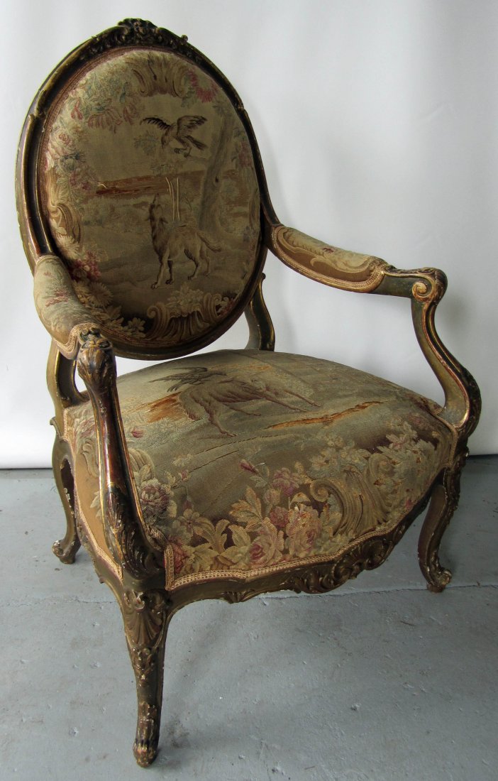 Ea. 19th C. French aubusson armchair: Ea. 19th C. French aubusson armchair with original paint 39 x 29 x 20 Auction Estimate 600-1200