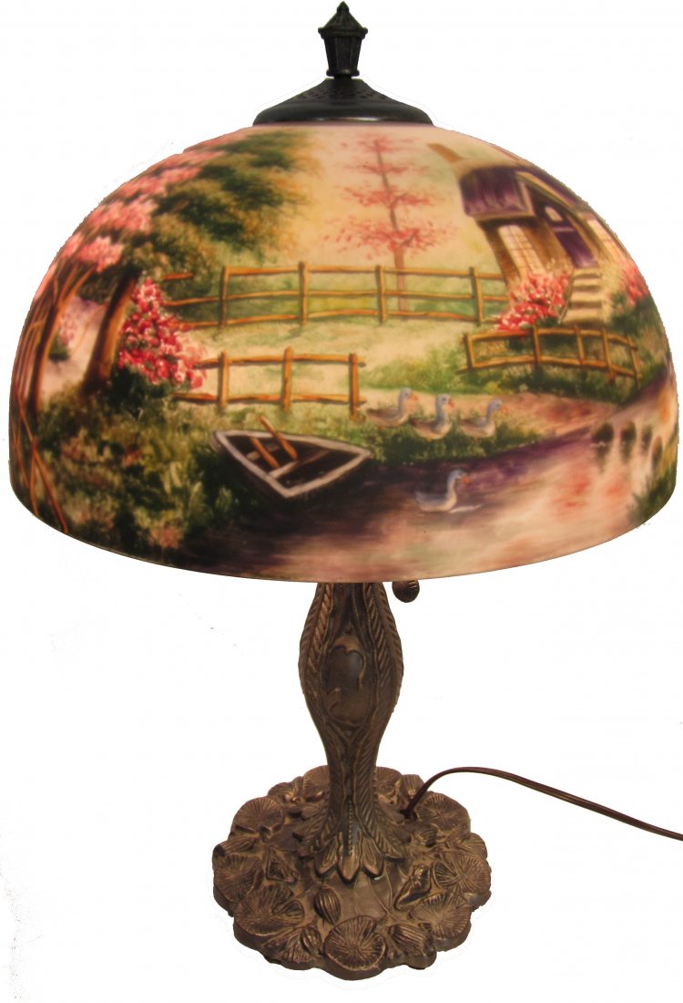 20th C. Thomas Kinkade handpainted table lamp: 20th C. Thomas Kinkade handpainted table lamp 25"h Auction Estimate 200-400