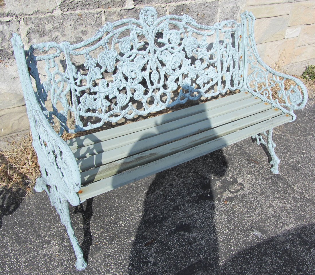 Pair of 20th C. fancy exterior garden benches: Pair of 20th C. fancy exterior garden benches Auction Estimate 300-600