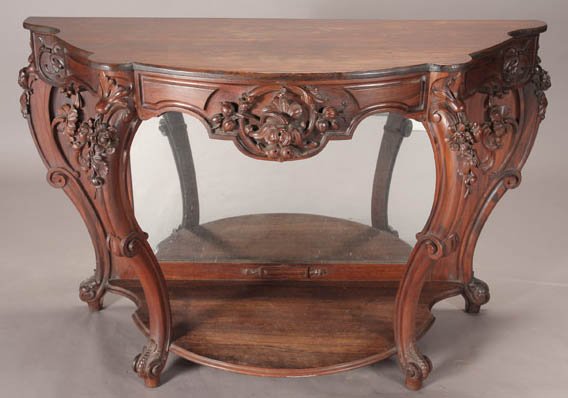 C1860 American walnut rococo pier table: C1860 American walnut rococo pier table with mirrored back Auction Estimate 900-1800