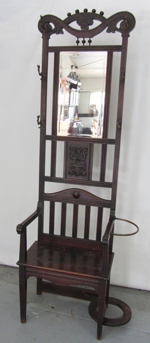 Unusual C1890 American stick and ball hallrack: Unusual C1890 American stick and ball hallrack with brass deer hooks Auction Estimate 300-600