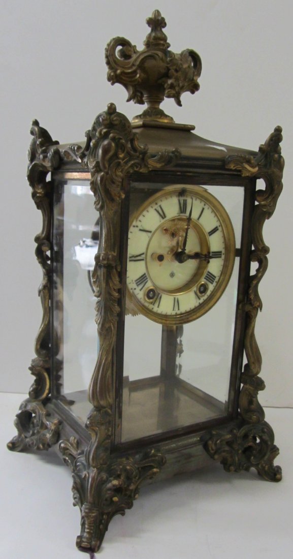 19th C. Ansonia Crystal regulator clock: 19th C. Ansonia Crystal regulator clock with open escapement 16 x 8 x 7 1/2 Auction Estimate 450-900