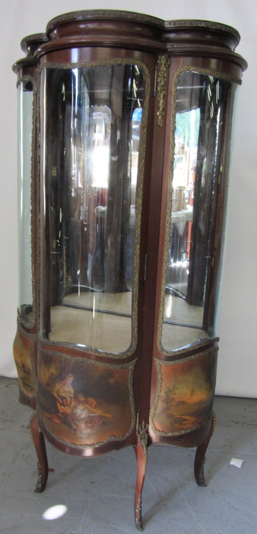 19th C. Mahogany Vernis Martin painted curio: 19th C. Mahogany Vernis Martin painted curio with bronze mounts 57 x 26 x 16 Auction Estimate 900-1800