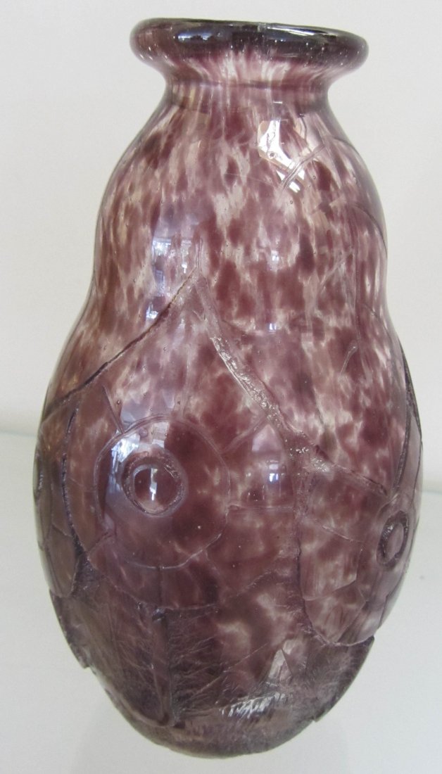 C1920 French Degue purple cut back art glass vase: C1920 French signed Degue purple cut back art glass vase 6 3/4"h Auction Estimate 300-600