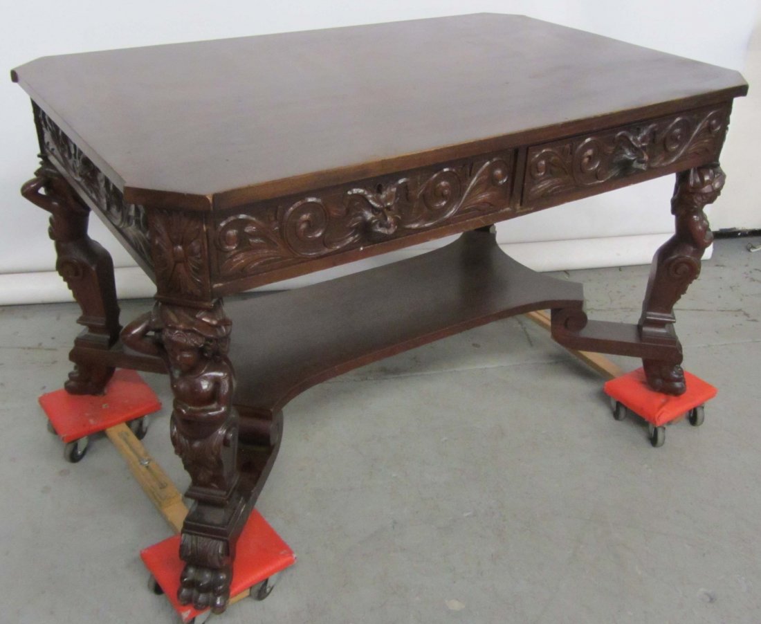 19th C. Mahogany partners desk: 19th C. Mahogany partners desk with standing ladies 29 x 48 x 30 1/2 Auction Estimate 1000-2000