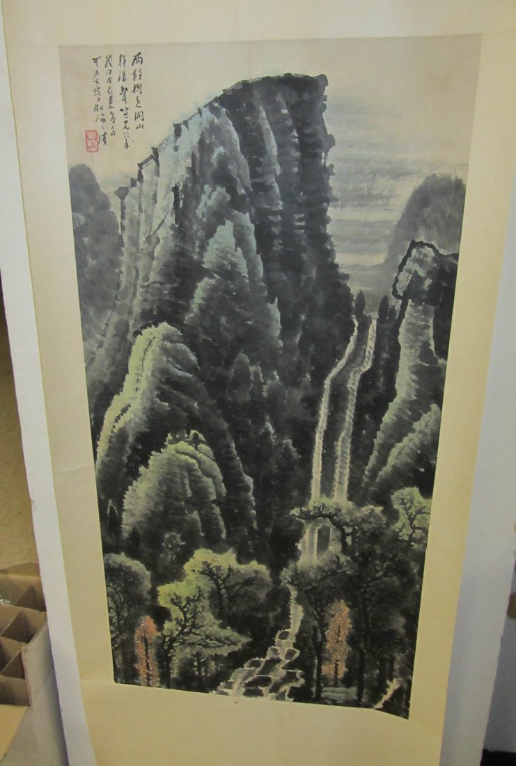 Landscape watercolor painting: Landscape watercolor painting signed Li keran 37 x 18 1/2 Auction Estimate 300-500